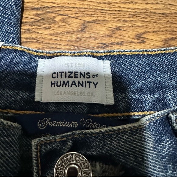 Citizens Of Humanity Dark Blue Bisou Crop raw hem mid rise wide leg Jeans 27 NWT - Picture 6 of 15